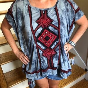 Free People appliqué shirt with back cutout
